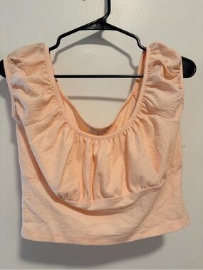 Ruffled Scoop Crop Top - Peach